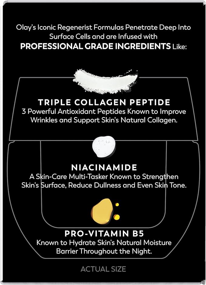 Olay Night Cream for Face, Anti-Aging Face Moisturizer for Women - Fragrance-Free Skin Care, Anti-Wrinkle, Exfoliate, Smooths Texture - Triple Collagen Cream, Niacinamide, Pro-Vitamin B5, 1.7Oz