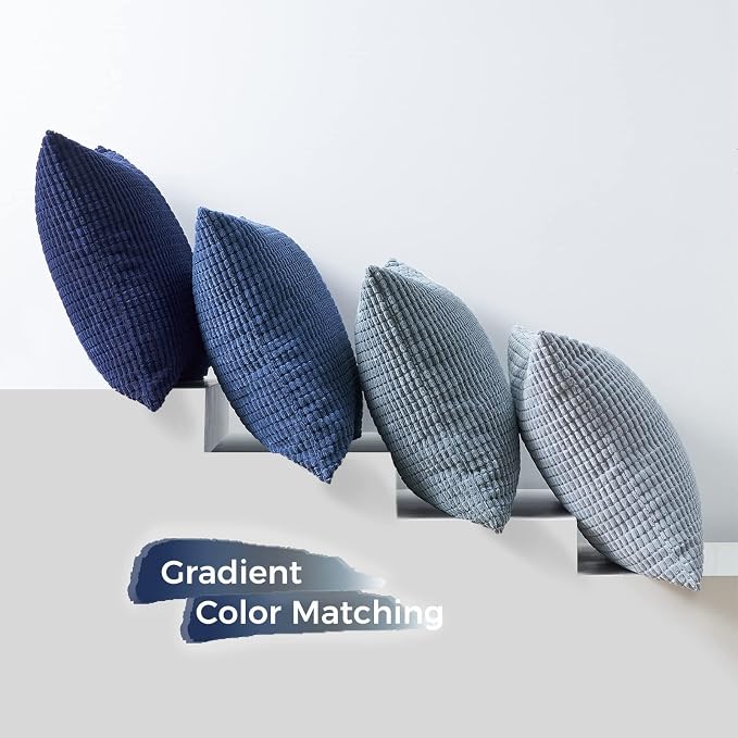 Topfinel 4 Packs Blue Decorative Throw Pillow Covers 22x22 Inch for Living Room Couch Bed Sofa, Boho Western Farmhouse Home Decor, Square Soft Moss Corduroy Fall Cushion Case 55x55 cm
