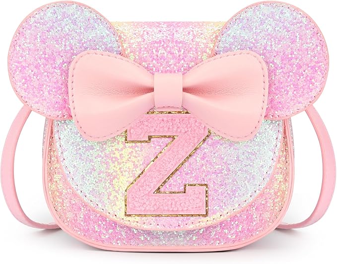 mibasies Toddler Purse Girl Gifts: Girls Birthday Gifts for 3-8 - Toys for Ages 2-4 Girls Mouse Ears Purse, Glitter Rainbow, Letter Z