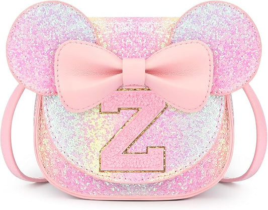 mibasies Toddler Purse Girl Gifts: Girls Birthday Gifts for 3-8 - Toys for Ages 2-4 Girls Mouse Ears Purse, Glitter Rainbow, Letter Z