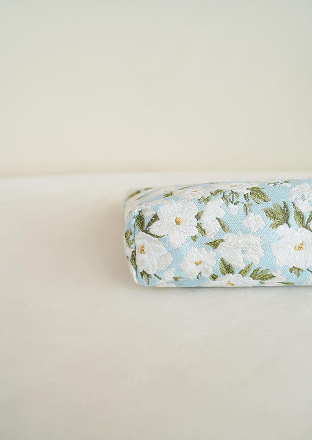 The Summer Swan Large Aesthetic Makeup Bag | Floral Makeup Bag | Mid-Day Clutch | Period Kit Bag | Hygiene Bag | Skincare Bag (White Jasmine)