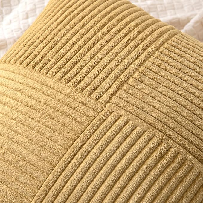MIULEE Cream Yellow Decorative Throw Pillow Covers for Couch 18x18 Inch | 2 Pack, Boho Farmhouse Pillow Covers, Soft Cross Corduroy Patchwork Textured Cushion Cases For Bed Sofa
