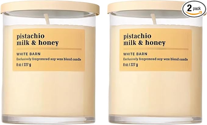 Bath & Body Works Single Wick Candle, Pistachio Milk & Honey Candle, Long-Lasting Burn Up to 45 Hours, Exclusively Fragranced Soy Wax Blend, 8 oz - 2 Pack