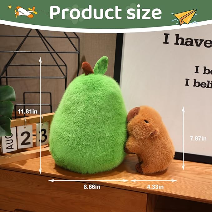 Avocado Capybara Plush Toy - 13.77 Inch Soft Capybara Stuffed Animal, Cute Avocado Food Plushie Pillow Doll, Party Decor Birthday Gift for Boys and Girls