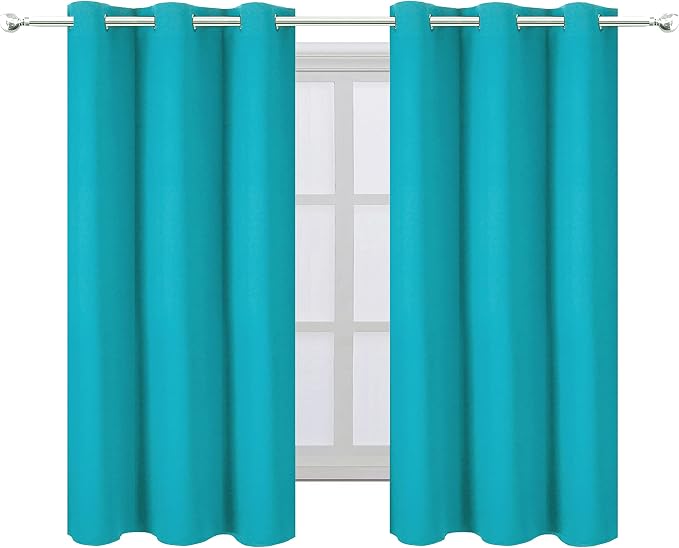 LEMOMO Teal Blackout Curtains 34 x 54 Inch Length/Set of 2 Curtain Panels/Thermal Insulated Room Darkening Blackout Curtains for Bedroom