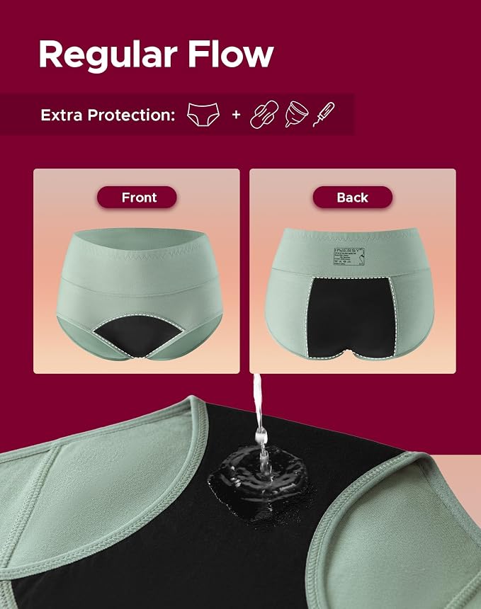 INNERSY Period Underwear for Women High Waisted Leak-Proof Postpartum Menstrual Panties 3-Pack