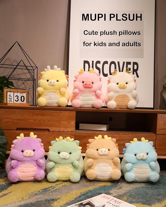 MUPI Cute Dragon Pig Plush Toy Kawaii Stuffed Animals Soft Dinosaur Plush Pillows for Girls Boys Kids Adults, Blue (11 Inch)