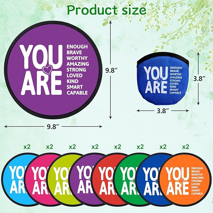 Fancy Land End of Year Gifts Foldable Flying Disc Fans with Bags Inspirational Hand Fan Motivational Flying Disc for Students Graduation Outdoor Summer Game Activities Party Supplies 16Pcs