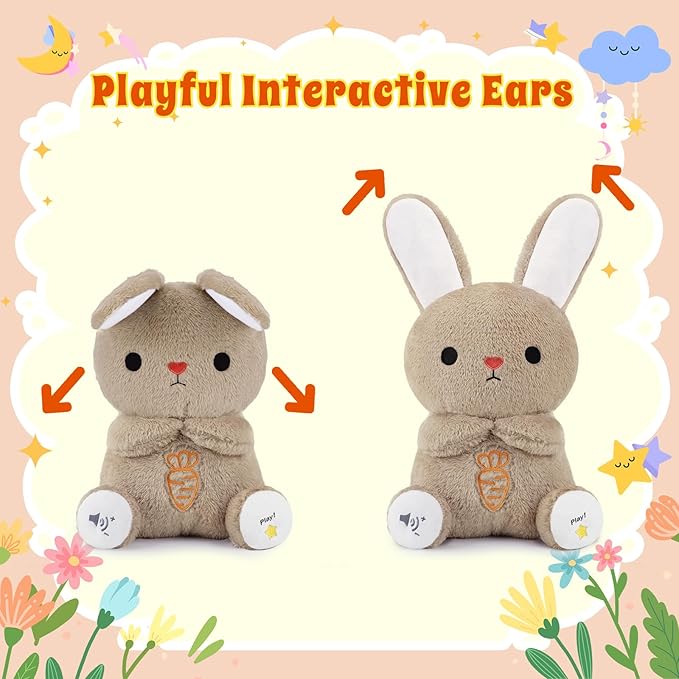 BRICHOEE Breathing Stuffed Animal, Soothing Bunny Stuffed Animal with Moving Ears, Breathing Motion, Calming Sound and Light for Baby Sleep Companion Portable Plush Toy Gifts for Kids Adults Newborns