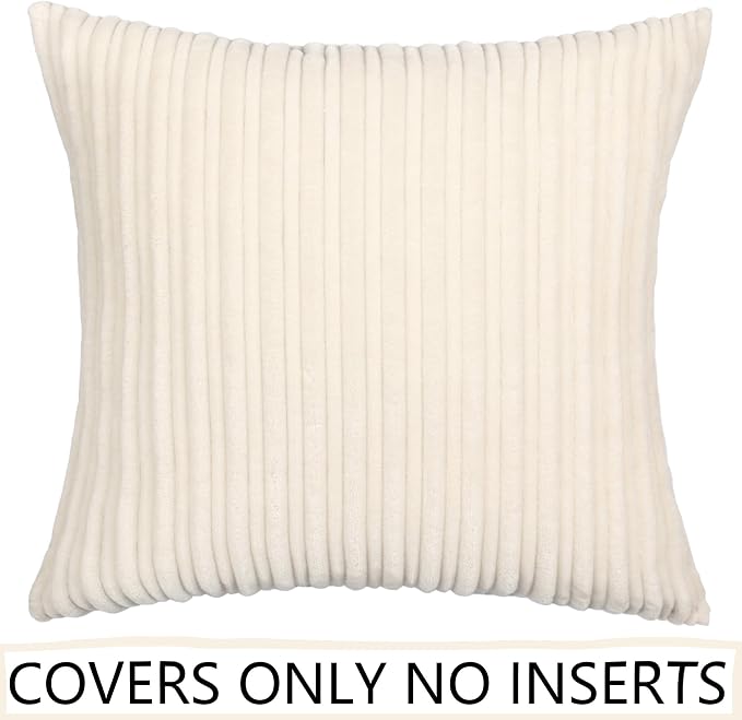 UGASA Decor Corduroy Striped Velvet Cushion Cover Velvet Pillow Covers for Sofa/Couch/Bedroom, 1 Pack, 20"x20"(50x50cm), Cream