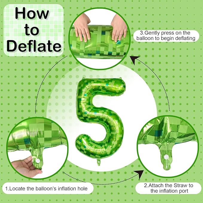 Foil 5 Balloons Number, 40 Inch Dark Kelly Green Pixel Number 5 Balloon for Boys, Big Lime Green Self Inflating 5 Balloon for Kids 5th Birthday Video Game Forest Golf Patrick's Day Party Decorations