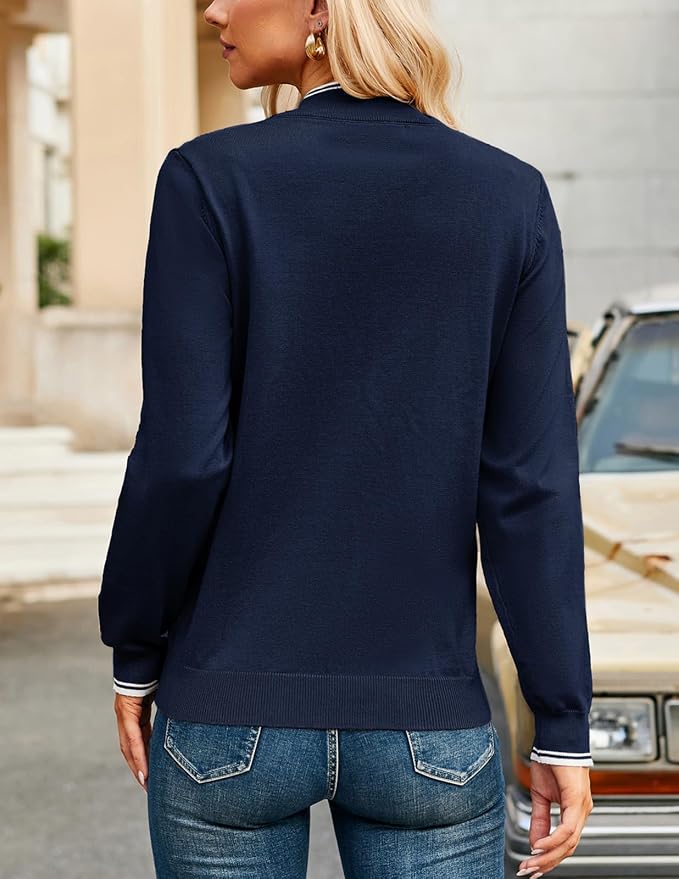 JACK SMITH Quarter Zip Pullover Sweaters for Womens, Rib Polo Sweater Tops | V Neck,Knit,Long Sleeve,Argyle,Open Pattern,Callar,Lightweight,Fashion,Golf Work Business Daily Wear Versatile Pullover Shirt