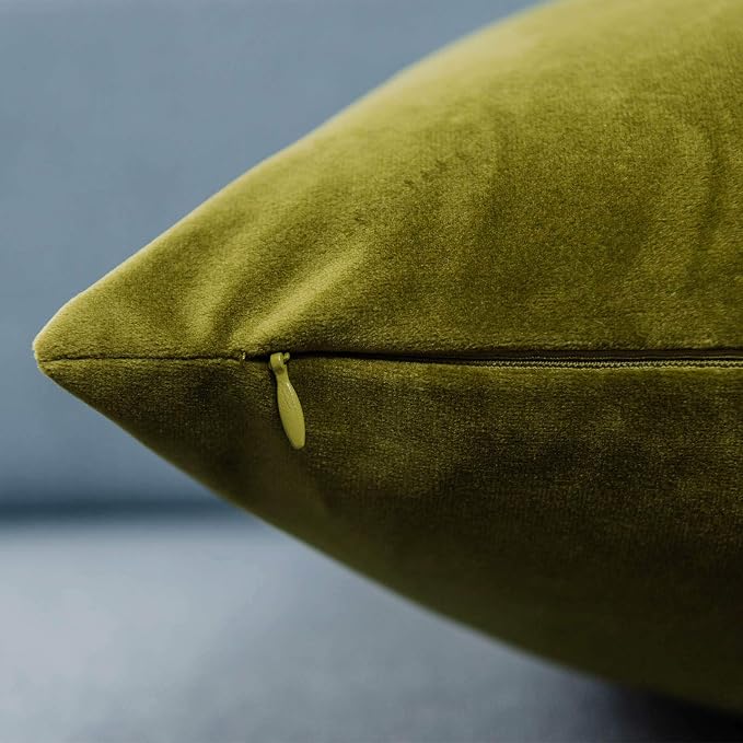 22x22 Velvet Throw Pillow Covers Set of 2 for Couch Sofa Bed,Olive Green | JUSPURBET Decorative Pillow Covers with Invisible Zipper for Modern Living Room Bedroom Home Decor