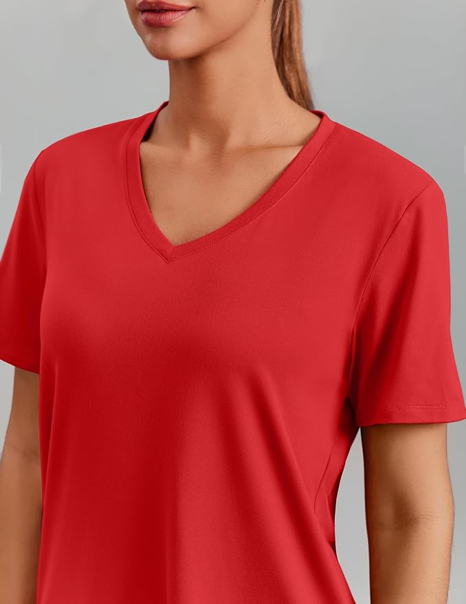 PINSPARK Soft Workout Tops for Women Short Sleeve V Neck Moisture Wicking UPF 50+ Sun Protection Quick Dry Gym Shirts