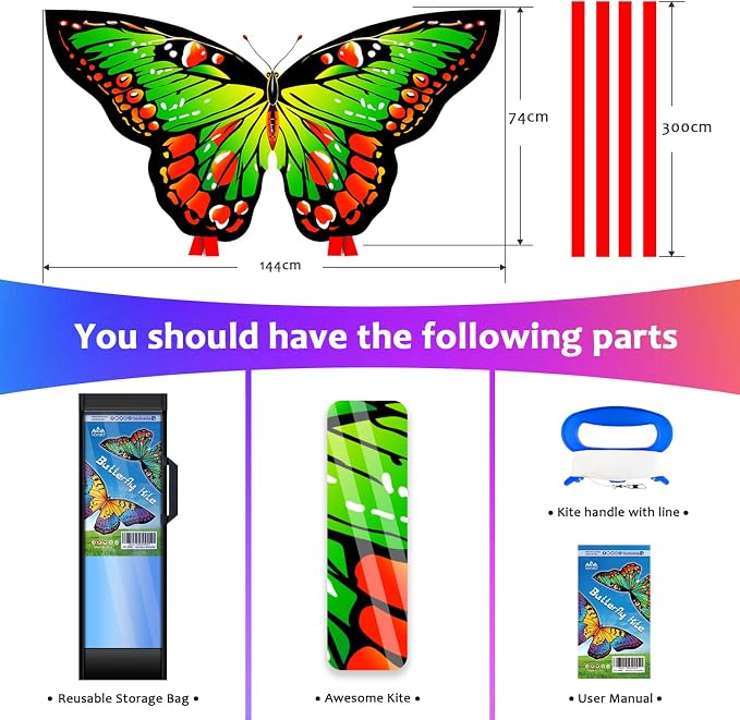 HONBO Butterfly Kites for Kids & Adults, Easy to Fly for Beginners, Each Kite with 300ft Line Handle,Beginner Kite for Kids Ages 4-8,Beach Kites for Outdoor Activities & Family Trip