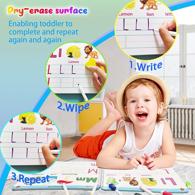 Montessori Preschool Learning Tracing Workbook - Toddler Alphabet and Numbers Handwriting Practice Busy Activity Book Dry Erase, Autism Materials Prek Educational Toy for Kids Age 3 4 5