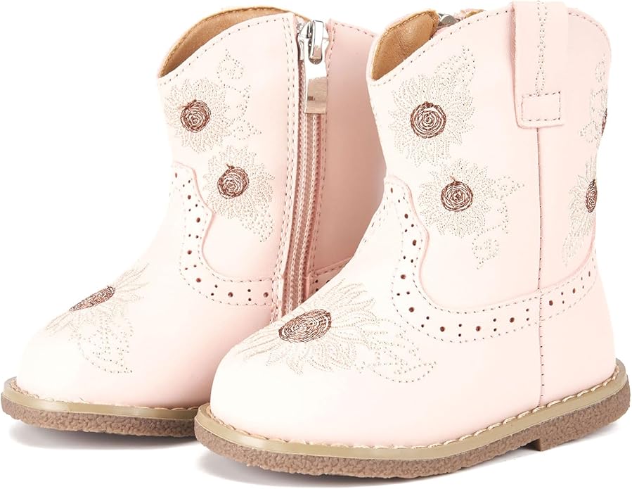 Newsonet Baby Cowboy Cowgirl Boots Infant Western Boots Toddler Boys Girls Round Toe Riding Mid Calf Boots All Seasons for 6 9 12 18 24 Months