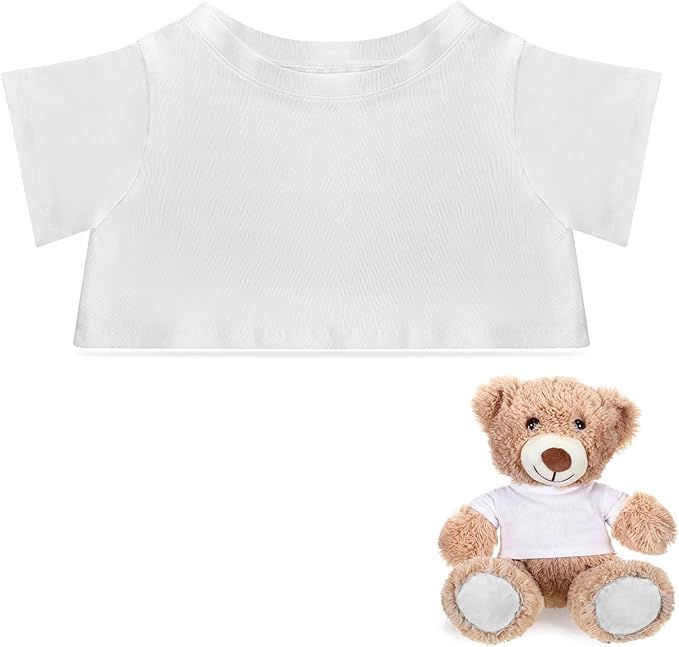 Bear Tee Shirt Fit 8-10inch Bear Clothes Stuffed Animal Clothes Shirt Basic Stuffed Bears Dolls Shirt, White
