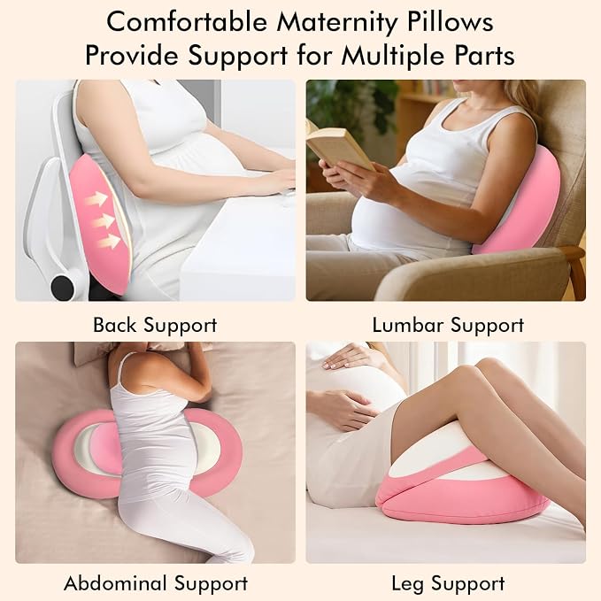 Pregnancy Pillows for Sleeping, Memory Foam W Shaped Maternity Pillow for Pregnant Women, Adjustable Travel Pregnancy Wedge Pillow with Cooling Removable Washable Cover, Support for Belly, Back(Pink)