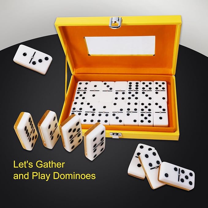 IDTQ Double Six Standard Domino Set - 28 Tile Classic Number Game for 2-4 Players (Yellow)