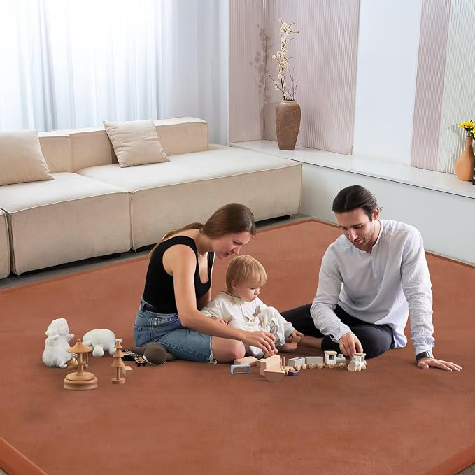 Baby Play Mat for Floor Nursery Muscle Mat Area Rug Playroom Rug 79"x138" Elastic Foam 1.3" Thick Crawling Mat for Babies,Toddlers (Brick Red)