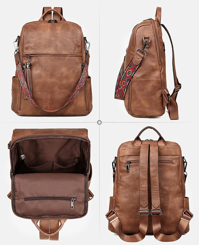 FADEON Leather Backpack Purse for Women Designer Travel Backpack Purses PU Fashion Ladies Shoulder Bag with Tassel