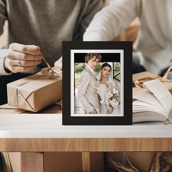 upsimples 5x7 Picture Frame, Display Pictures 4x6 with Mat or 5 x 7 Without, Wall Hanging Photo Frames, Black, 1 Pack