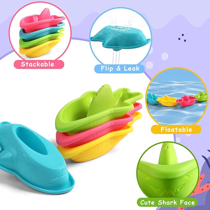 Fajiabao Baby Bath Toys for Kids Ages 1-3 Toddler Bath Toys Mold Free for 12+ Months Bathtub Beach Sand Pool Water Table Toys for 1 2 3 4 5 6 Years Old Girls Boys Gifts (6 PCS)