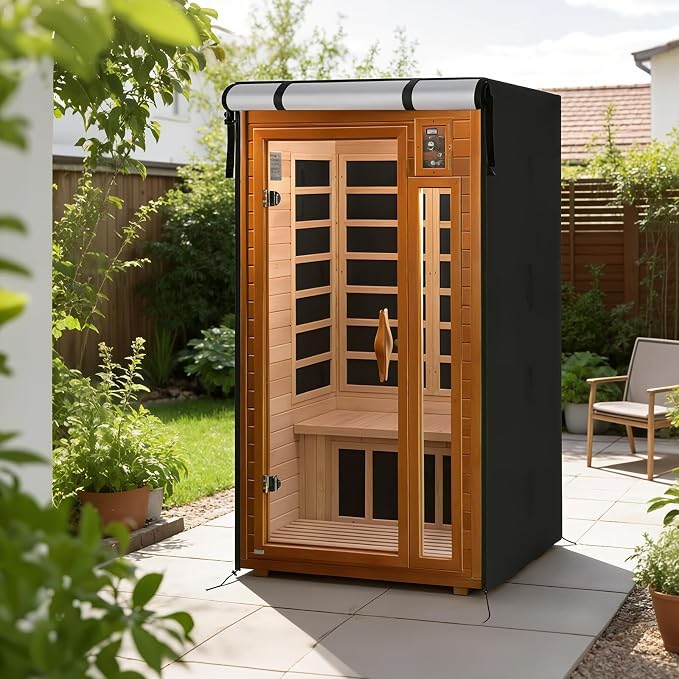 Outdoor Sauna Cover, Heavy Duty Waterproof Sauna‘s Cover for Dynamic Barcelona Wood Infrared Home Sauna,(Black) (59" Lx54''Wx75''H)