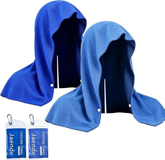 Jaende 2Pack Cooling Hoodie Towel, UPF 50+ Sun Protection Ice Towel, Instant Cooling Towels for Neck and Face, Perfect for Sports, Gym, Workout, Yoga, Running & Hot Weather