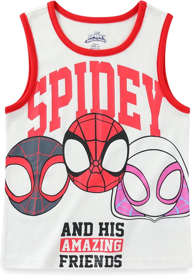 Marvel Spidey and His Amazing Friends Boys 3 Piece Tank Top T-Shirt and Shorts Set for Toddler and Big Kids