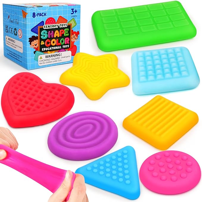 Shape Learning Sensory Toys for Toddlers - Textured Sensory Toys for Autistic Children, Pull and Stretch Tactile Toy, Calming Autism Toy for Boys and Girls Preschool Kids (8Pack)