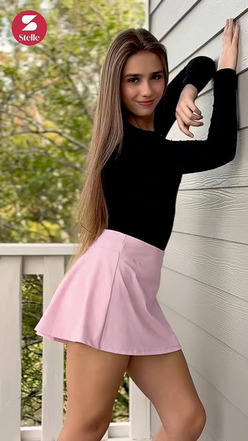 Stelle Women's Tennis Golf Skirts High Waisted with Pockets Inner Shorts for Athletic Skorts Sports Running Pickleball