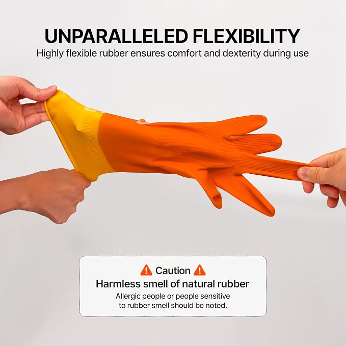 USE FUN Kitchen Rubber Gloves – 100% Natural Latex, Durable Non-Slip Waterproof Dishwashing Gloves, M/L/XL