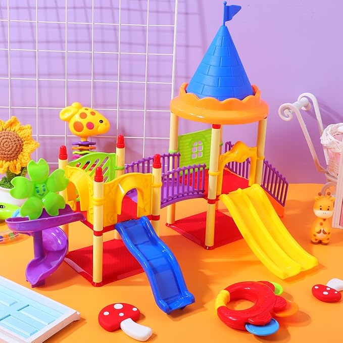 Toyvian Miniature Playground Models Kids Mini Slide Toy Model Plastic Playground Equipment STEM Toys for Kids Mini Playground Doll House Decor