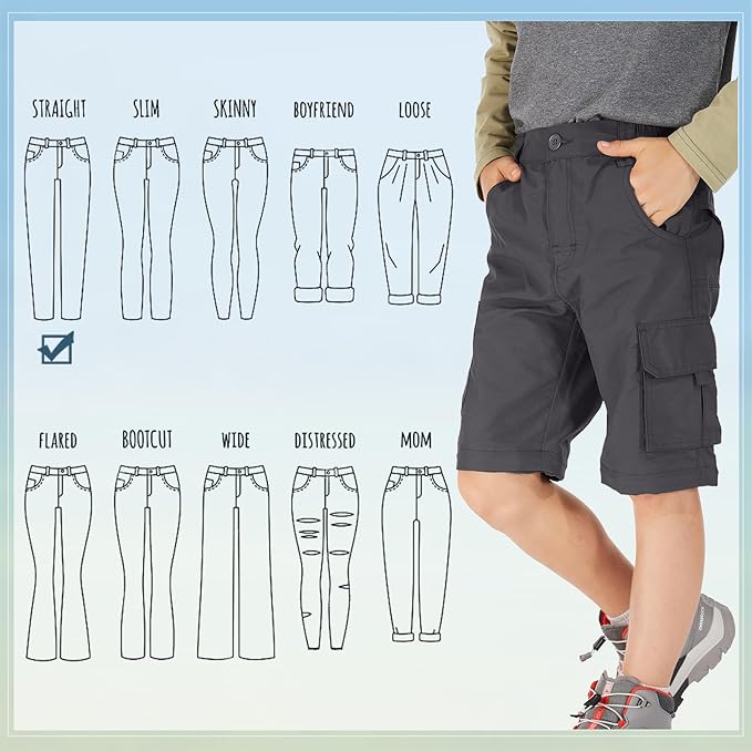 linlon Kids' Cargo Pants, Boy's Casual Outdoor Quick Dry Waterproof Hiking Climbing Convertible Trousers #9016