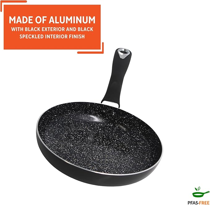 IMUSA 8 Inch Bistro Cera Aluminum Speckled Black Ceramic Fry Pan | Speckled Ceramic Nonstick Coating, Cool-Touch Handle, Ideal for Pan-Frying and Sautéing, Great for Everyday Home Cooking