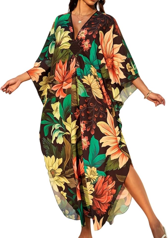 SXMURP Moomoo Dresses for Women, Caftan Dresses for Women Tropical Hawaiian Cotton Cover Ups Bathing Suit Loungewear Swimsuit