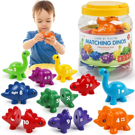 USATDD Numbers Matching Dinosaur Toy 1-10 Counting Sorting Game Double-Sided Dino Fine Motor Toys Number Recognition Learning Toy, Stocking Stuffers for for Kids Boys Girls