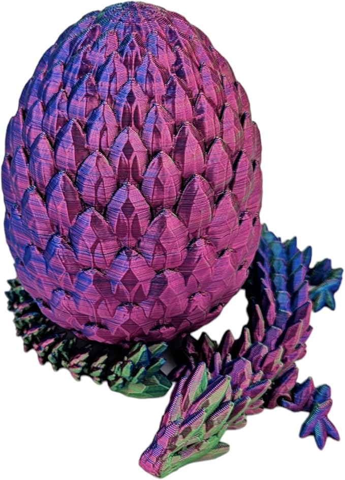Surprise Dragon Egg Articulating Gemstone Dragon Fidget Figurine - 3D Printed Dragons Flexible ADHD, Autism, Relief Anxiety - Articulated Joints (Blue Green Purple)