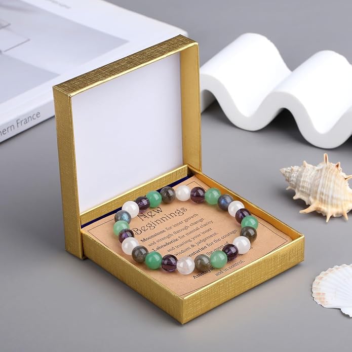 MAIBAOTA Healing Crystal Bracelet for Women Empath Protection & Safe Travel & Anxiety Relief Bracelet - New Beginnings Lucky Charms for Travel/New Job/Next Chapter