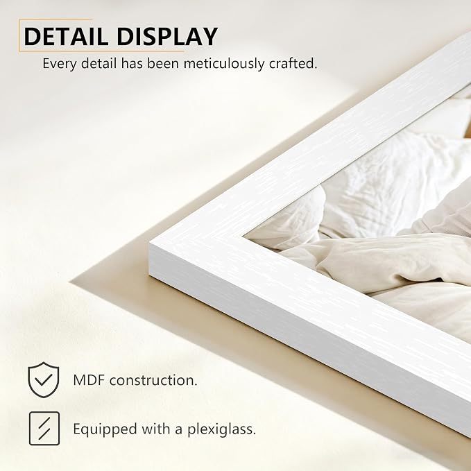 PEALSN 8x10 Picture Frame Set of 6, White Picture Frames with HD Plexiglass,Wall Gallery Photo Frames for Wall Mounting or Tabletop Display, White Woodgrain