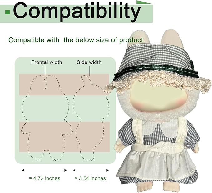 Doll Dress Set for 15-17cm Dolls, Cute Clothes for Dolls. Clothes Accessories for Doll Dress, Cute Miniature Clothes for Bag Charm, Photo Props, and Fashion Display. (Green Checkered Dress)