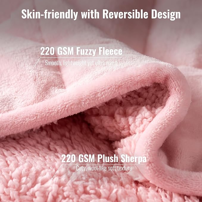 Uttermara Sherpa Fleece Weighted Blanket 20 lbs for Adult, Unicolor Ultra-Soft Fleece and Sherpa, Dual Sided Cozy Plush Blanket for Sofa Bed, 60 x 80 inches, Pink