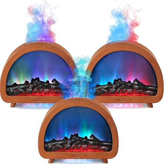 3 Pack Flame Essential Oil Diffuser 200ml Ultrasonic Cool Mist Humidifier 12 Colors LED Light with Remote Control Aromatherapy Diffuser for Home Bedroom Hotel Office Spa Yoga,Wooden Grain