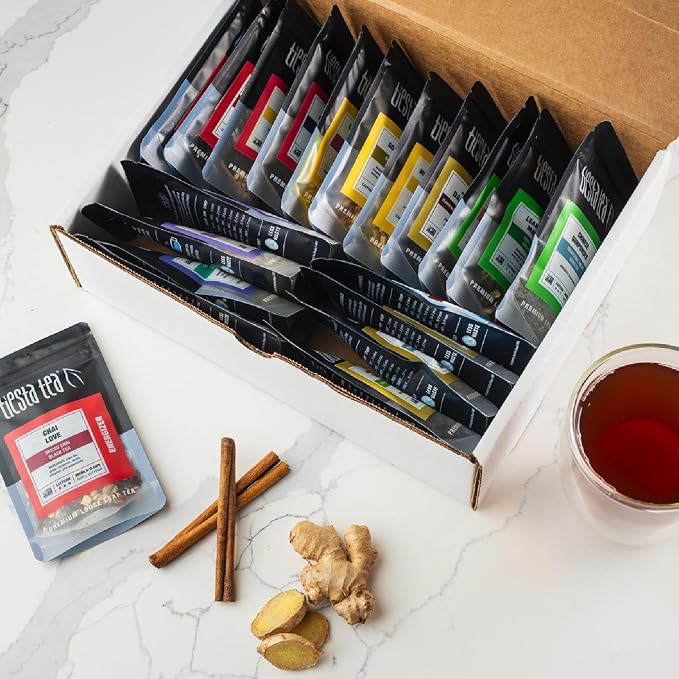 Tiesta Tea - Classic Teas Sampler Dry Flight Set, Loose Leaf, High to No Caffeine, Makes Hot & Iced, Assorted Tea Sets with Herbal, Black, Green, and Fruit Blends, 20 Resealable Sample Pouches