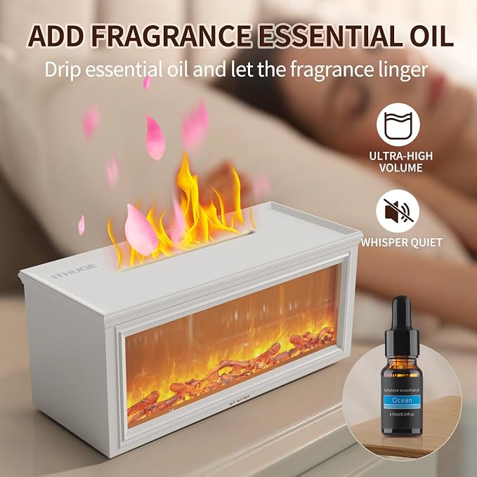 280ml Essential Oil Diffuser with 3D Flame Effect, Remote Control Aromatherapy Humidifier, 7 Color LED Lights, Ultrasonic Cool Mist for Home Bedroom Office