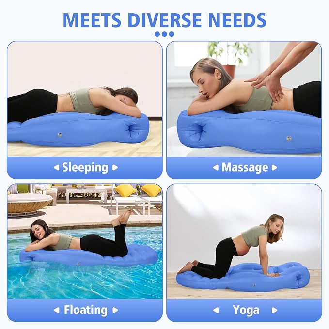 Inflatable Pregnancy Pillow, Full Body Maternity Airbed/Float with Hole for Tummy, The Best Pregnancy Pillow for Sleeping Prone, Maternity Pillow and Pregnancy Must Haves, Blue
