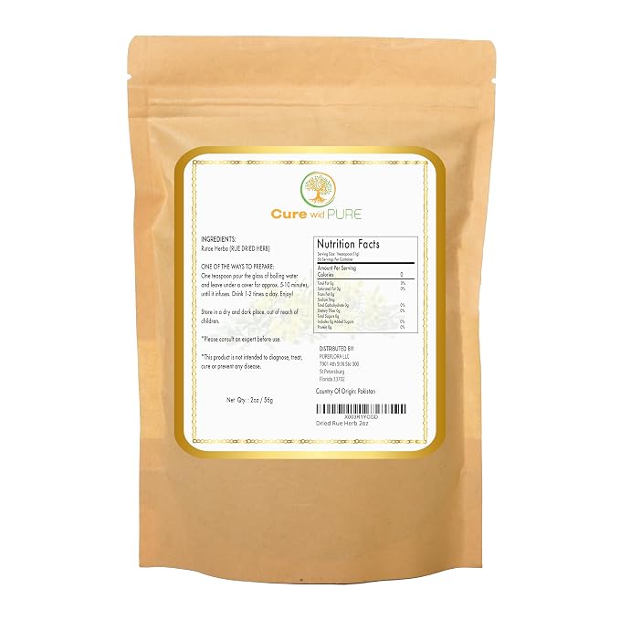Cure wid Pure Dried Rue Herb - Ruda Planta Natural In Eco-Friendly Resealable Pouch - Rich Taste & Aromatic Dried Rue Plant Herbal Tea 2 oz/56 g