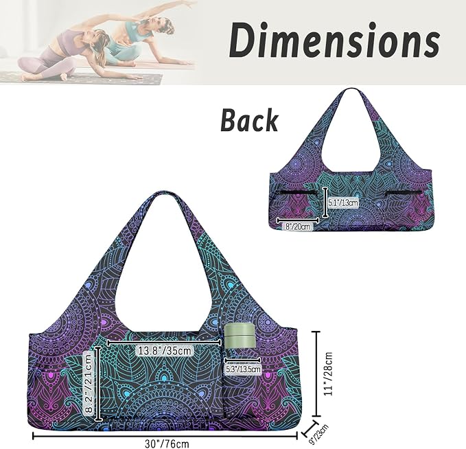 Women's Yoga Bag with Yoga Mat Carrier - Large Mat Pocket Fitness Tote for Pilates, Gym, Travel, Office & Beach